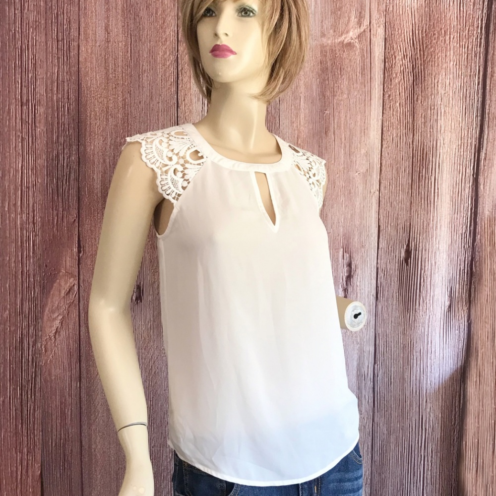 Express Top Lace Detail Open Back Cream XS